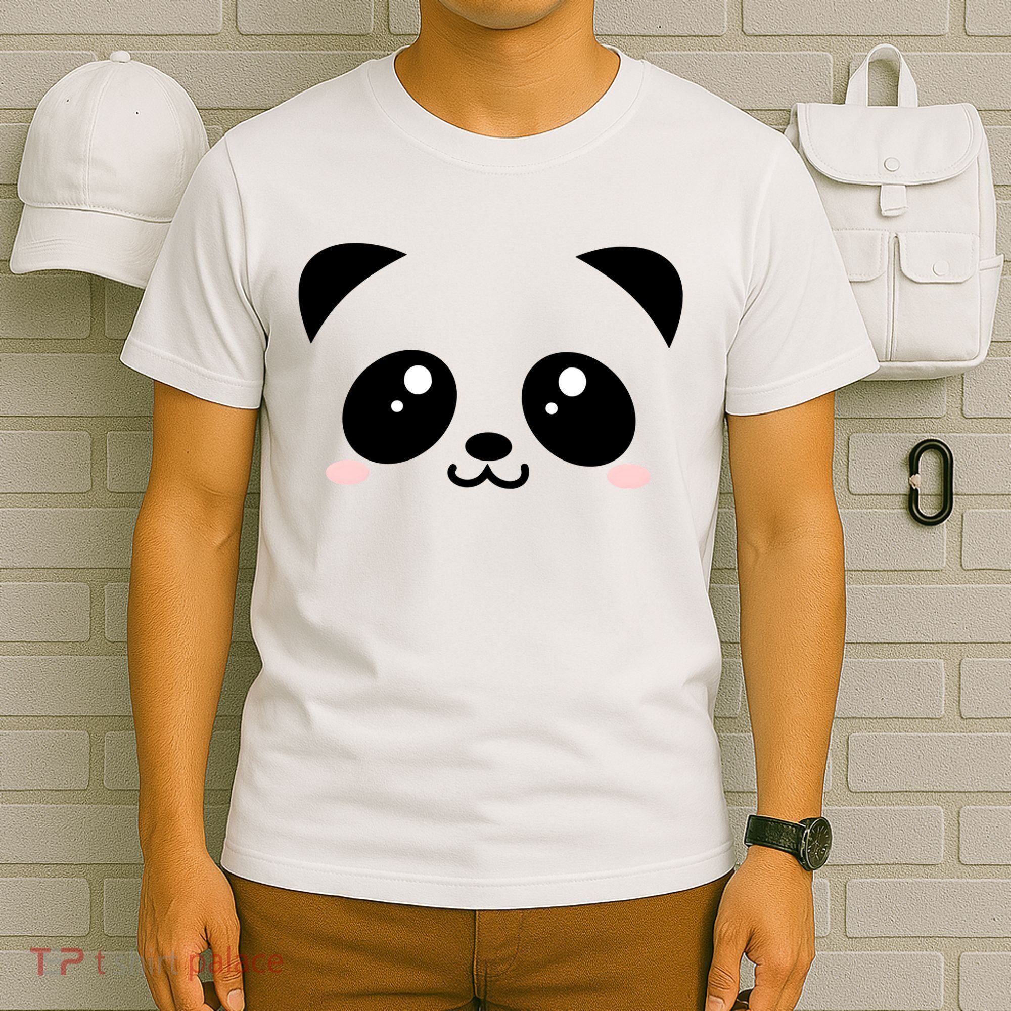 Cute Panda Bear Black & White Kawaii Cartoon Animal Face T-Shirt