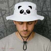 Cute Panda Bear Black & White Kawaii Cartoon Animal Face Bucket Hat thumb 2