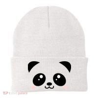 Cute Panda Bear Black & White Kawaii Cartoon Animal Face Beanie thumb 0
