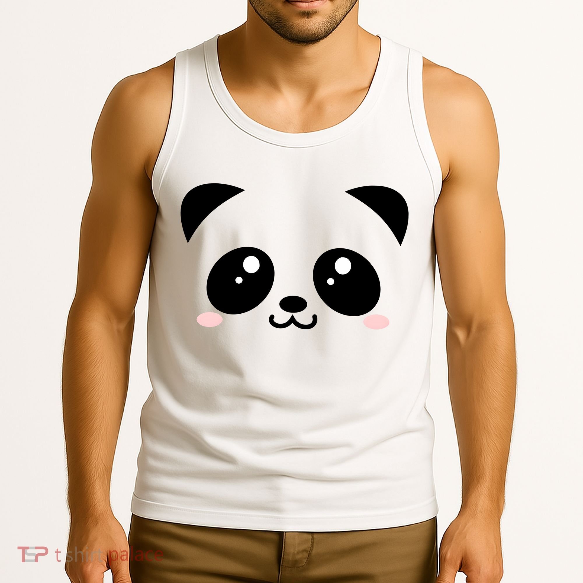 Cute Panda Bear Black & White Kawaii Cartoon Animal Face Tank Top