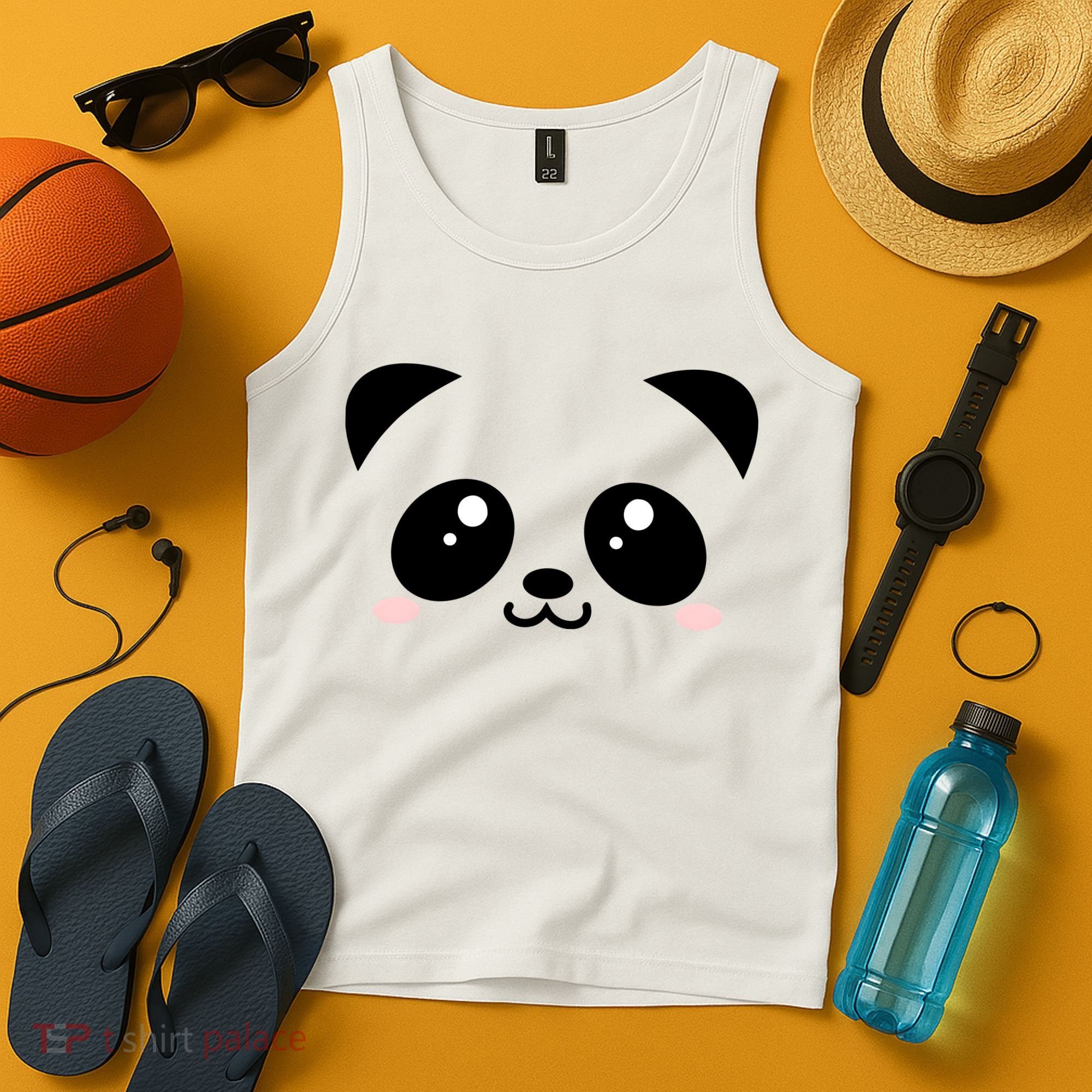Cute Panda Bear Black & White Kawaii Cartoon Animal Face Tank Top