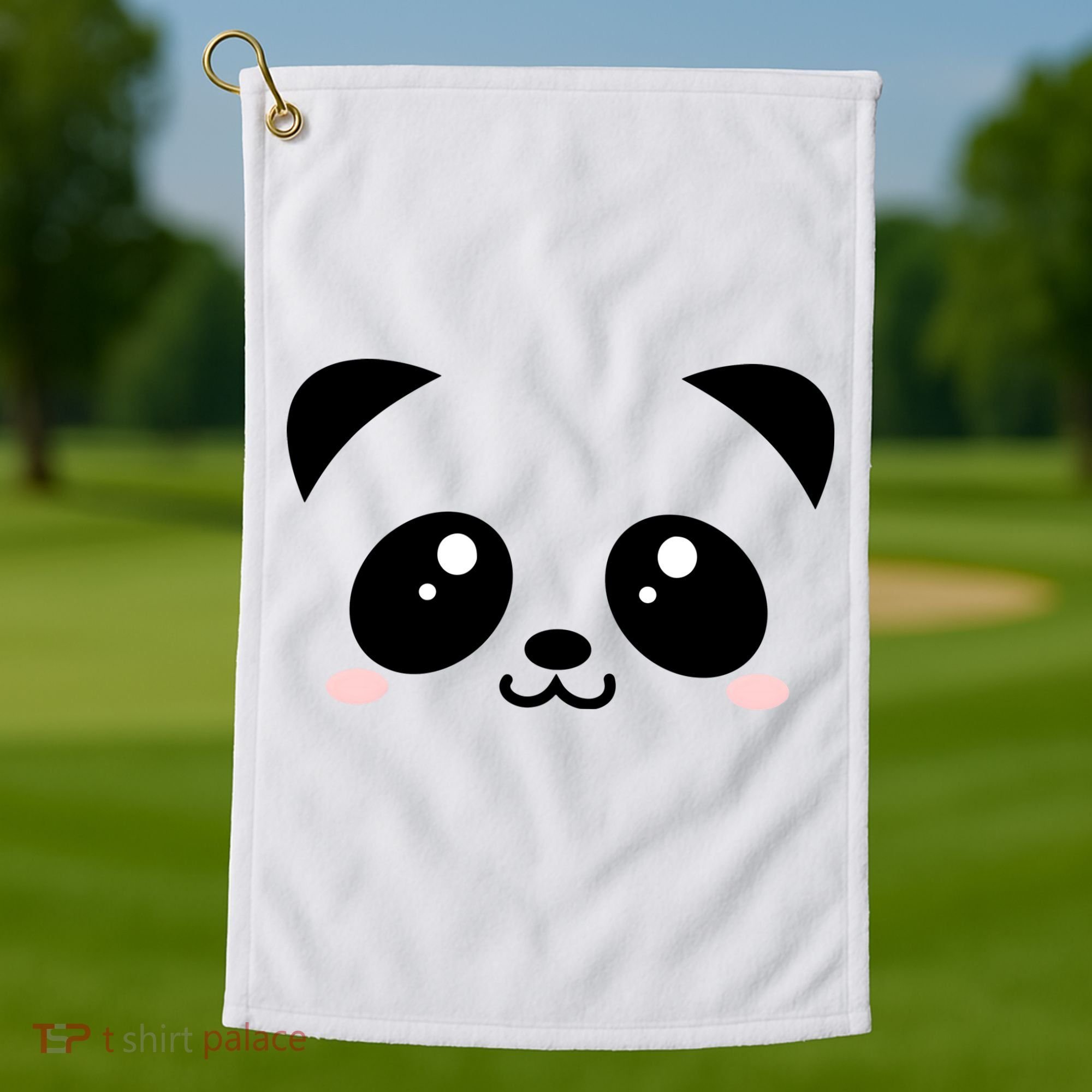 Cute Panda Bear Black & White Kawaii Cartoon Animal Face Golf Towel
