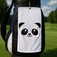 Cute Panda Bear Black & White Kawaii Cartoon Animal Face Golf Towel thumb 2