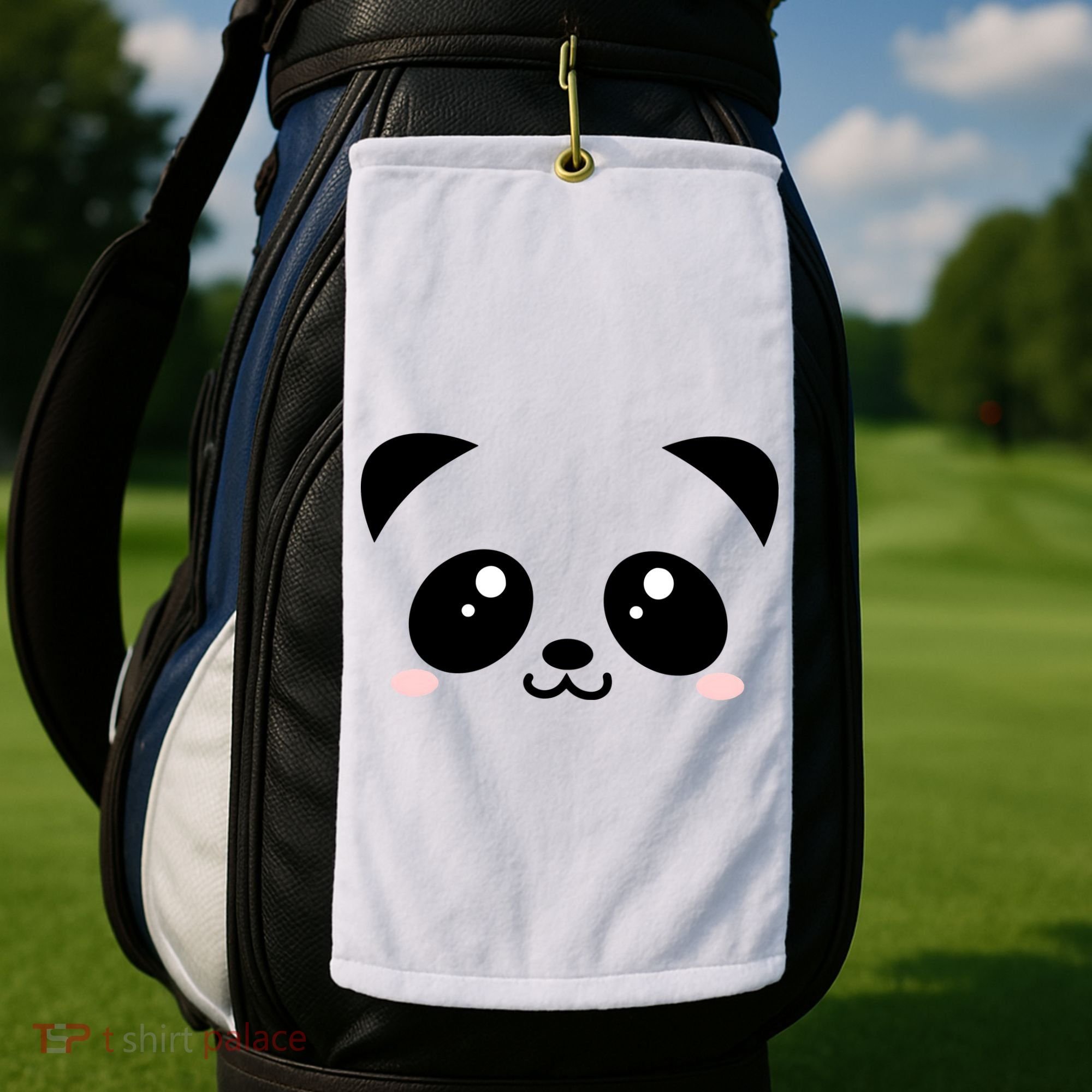 Cute Panda Bear Black & White Kawaii Cartoon Animal Face Golf Towel