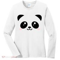 Cute Panda Bear Black & White Kawaii Cartoon Animal Face Women's Long Sleeve Shirt thumb 0