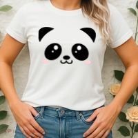 Cute Panda Bear Black & White Kawaii Cartoon Animal Face Women's T-Shirt thumb 2