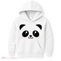Cute Panda Bear Black & White Kawaii Cartoon Animal Face Kids Hoodie thumb 0