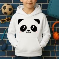 Cute Panda Bear Black & White Kawaii Cartoon Animal Face Kids Hoodie thumb 2