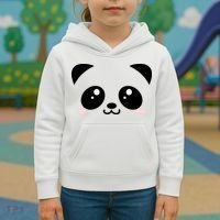 Cute Panda Bear Black & White Kawaii Cartoon Animal Face Kids Hoodie thumb 3