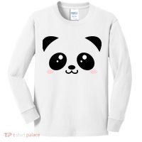 Cute Panda Bear Black & White Kawaii Cartoon Animal Face Kids Long Sleeve Shirt thumb 0