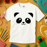 Cute Panda Bear Black & White Kawaii Cartoon Animal Face Kids T-Shirt thumb 3