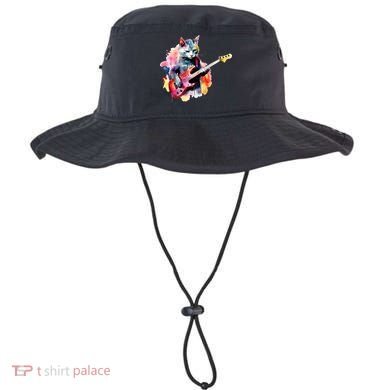 Cat Playing Bass Guitar Watercolor Graphic Design Bucket Hat