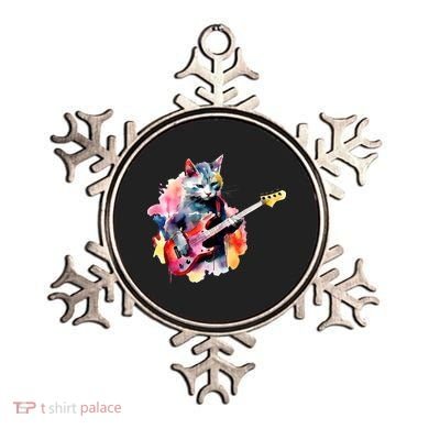 Cat Playing Bass Guitar Watercolor Graphic Design Ornament