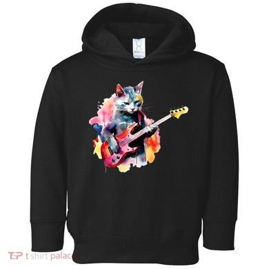 Cat Playing Bass Guitar Watercolor Graphic Design Toddler Hoodie