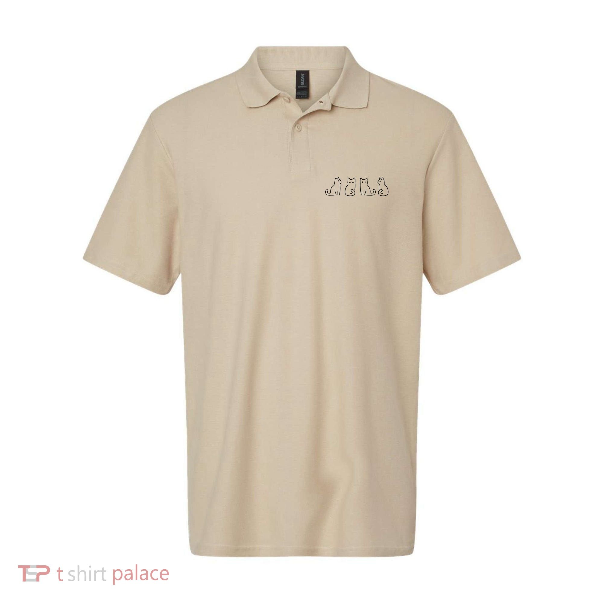 Cat Poses Cat Lover Minimalist Art Polo