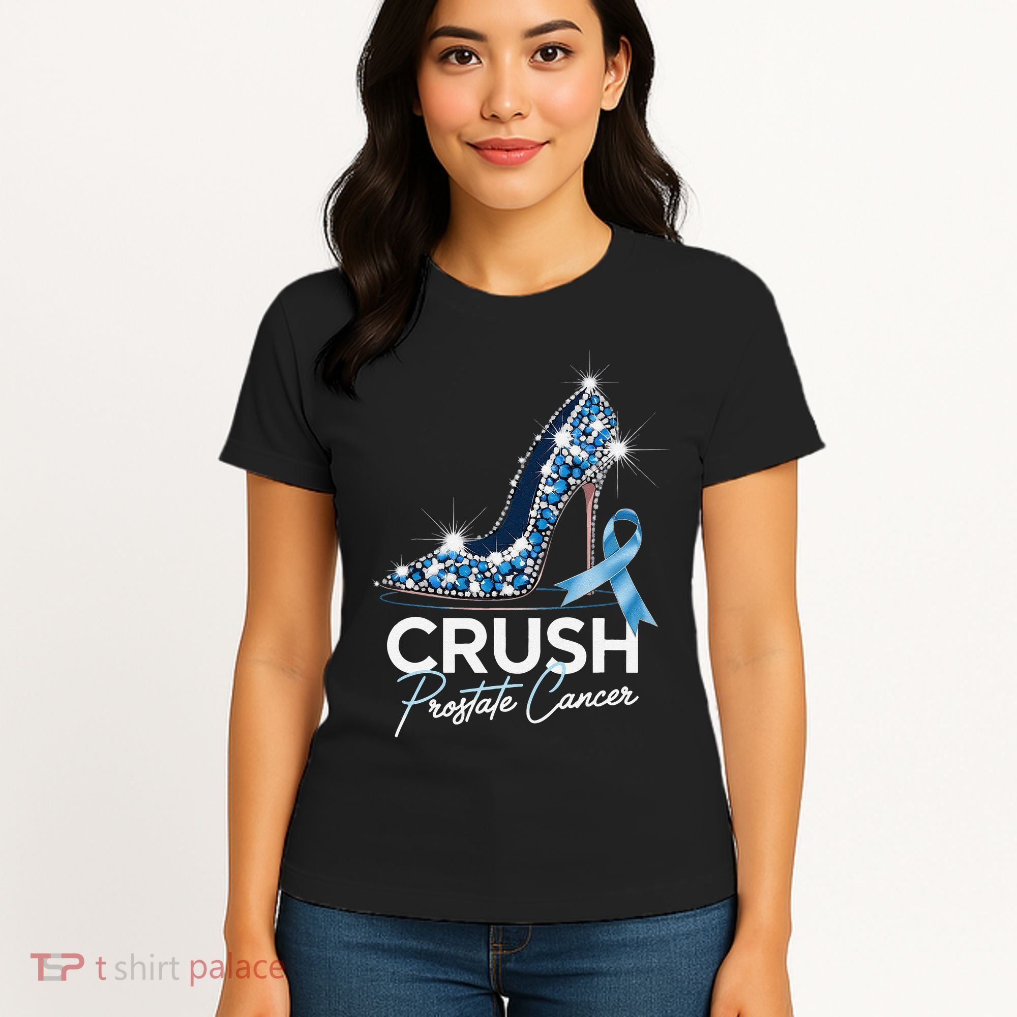 Crush Prostate Cancer Awareness Light Blue Ribbon High Women's T-Shirt