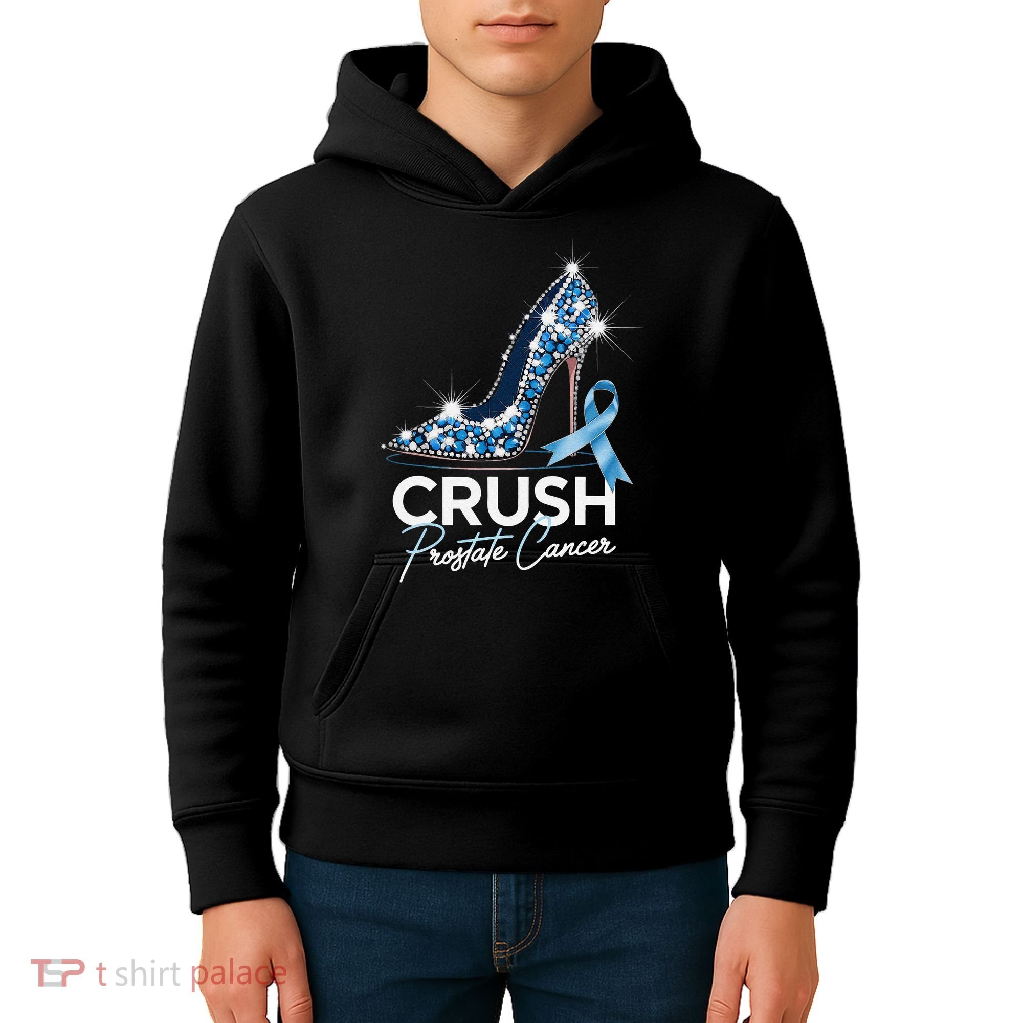Crush Prostate Cancer Awareness Light Blue Ribbon High Kids Hoodie