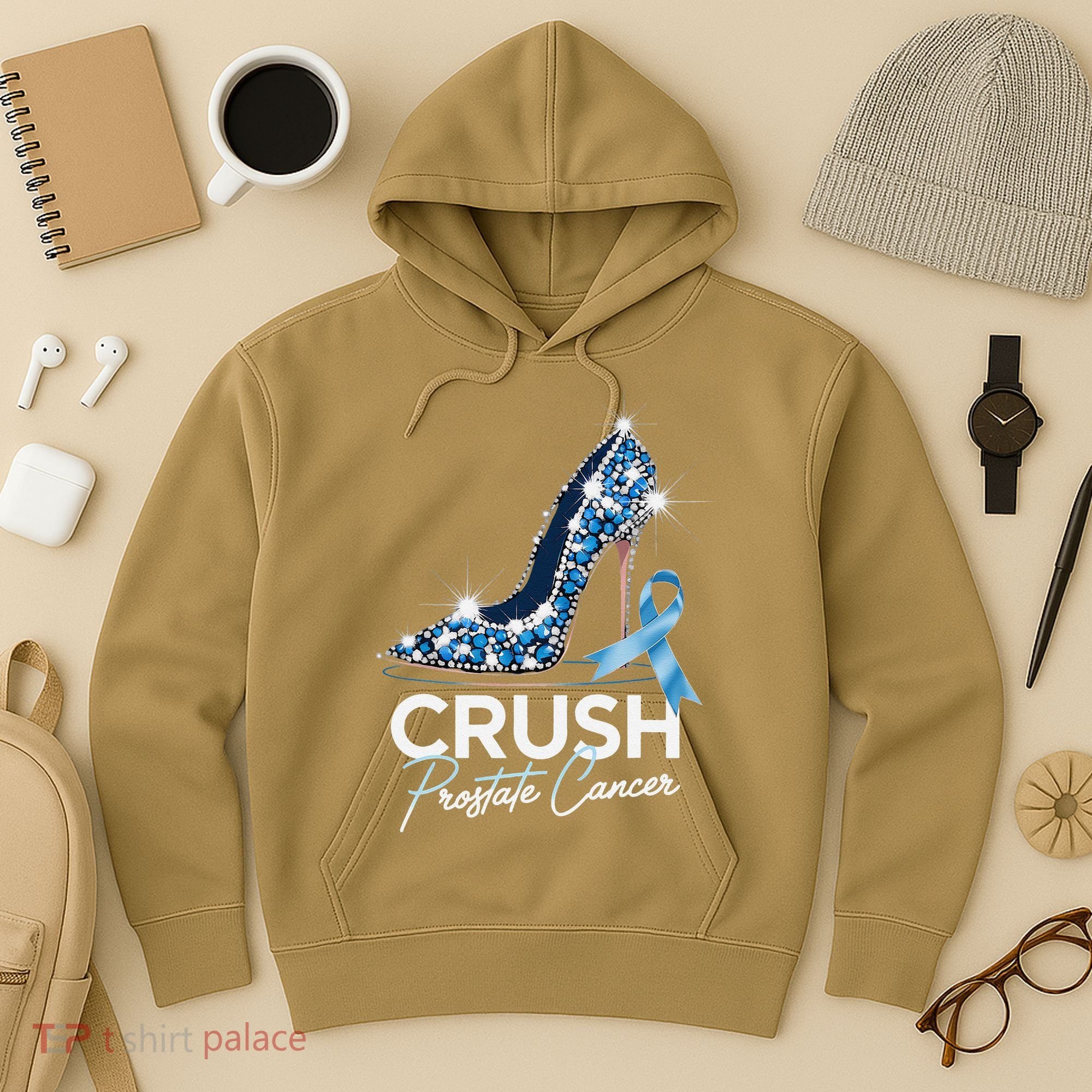 Crush Prostate Cancer Awareness Light Blue Ribbon High Hoodie