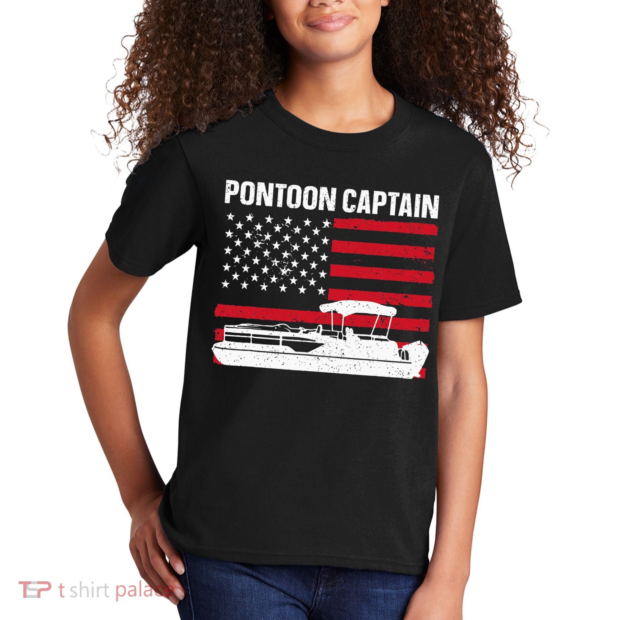 Cool Pontoon Captain Art Pontoon Boat Captain Kids T-Shirt