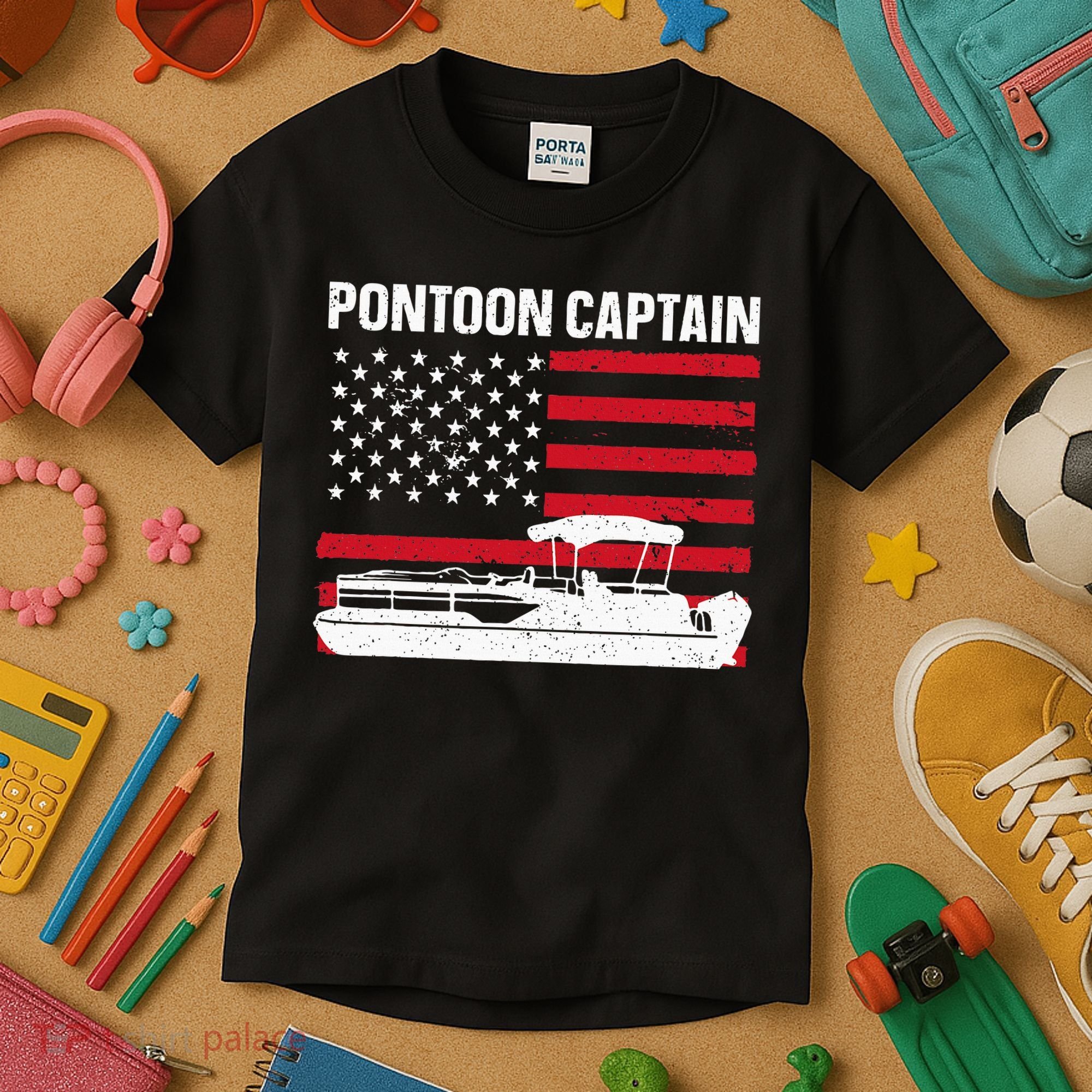 Cool Pontoon Captain Art Pontoon Boat Captain Kids T-Shirt