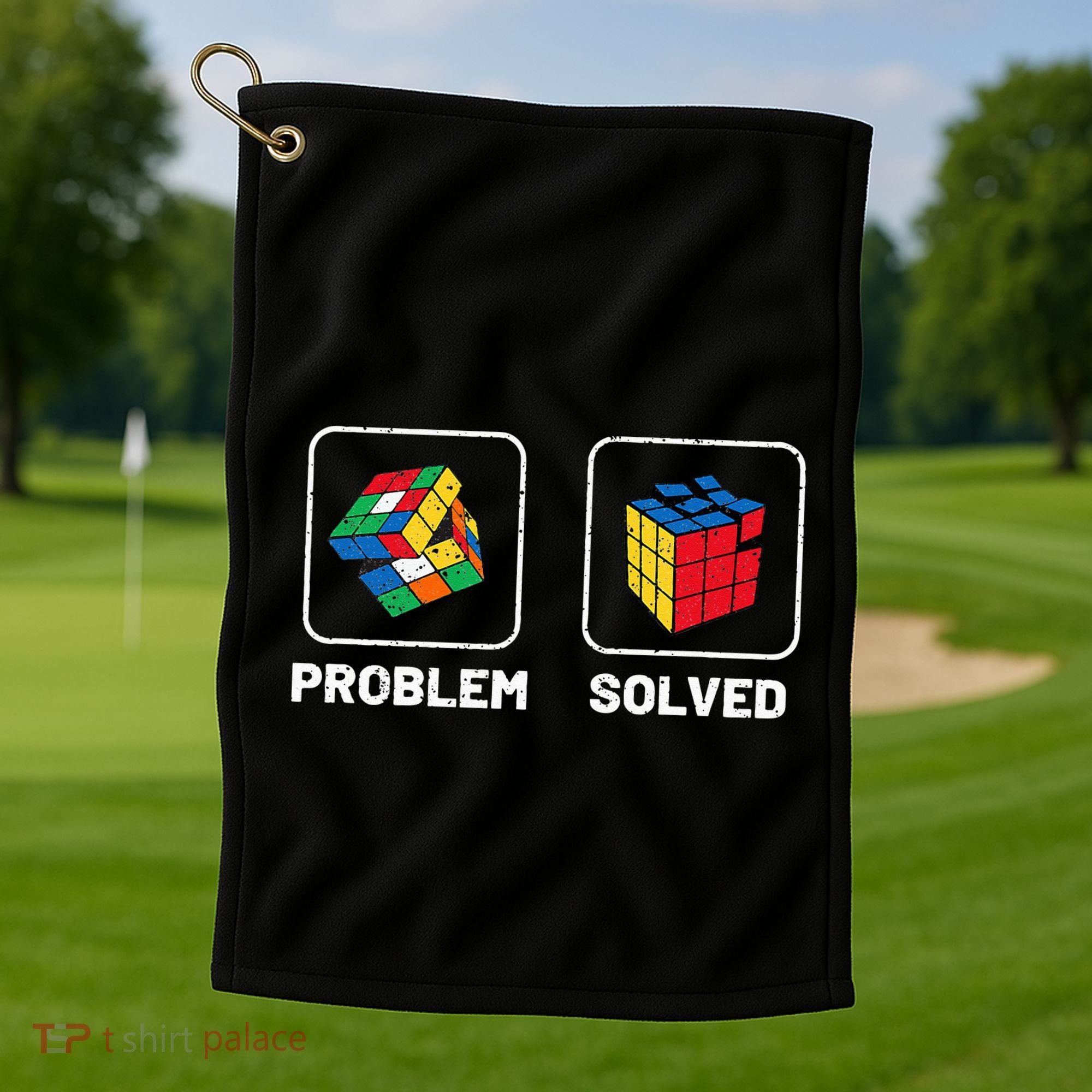 Competitive Puzzle Cube Problem Solved Speed Cubing Golf Towel