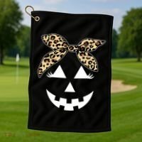 Cheetah Pumpkin Cute Halloween Golf Towel thumb 1