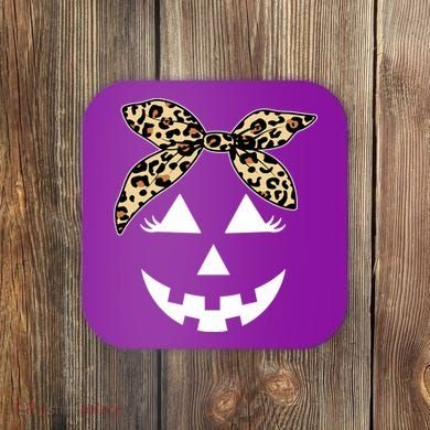 Cheetah Pumpkin Cute Halloween Coaster