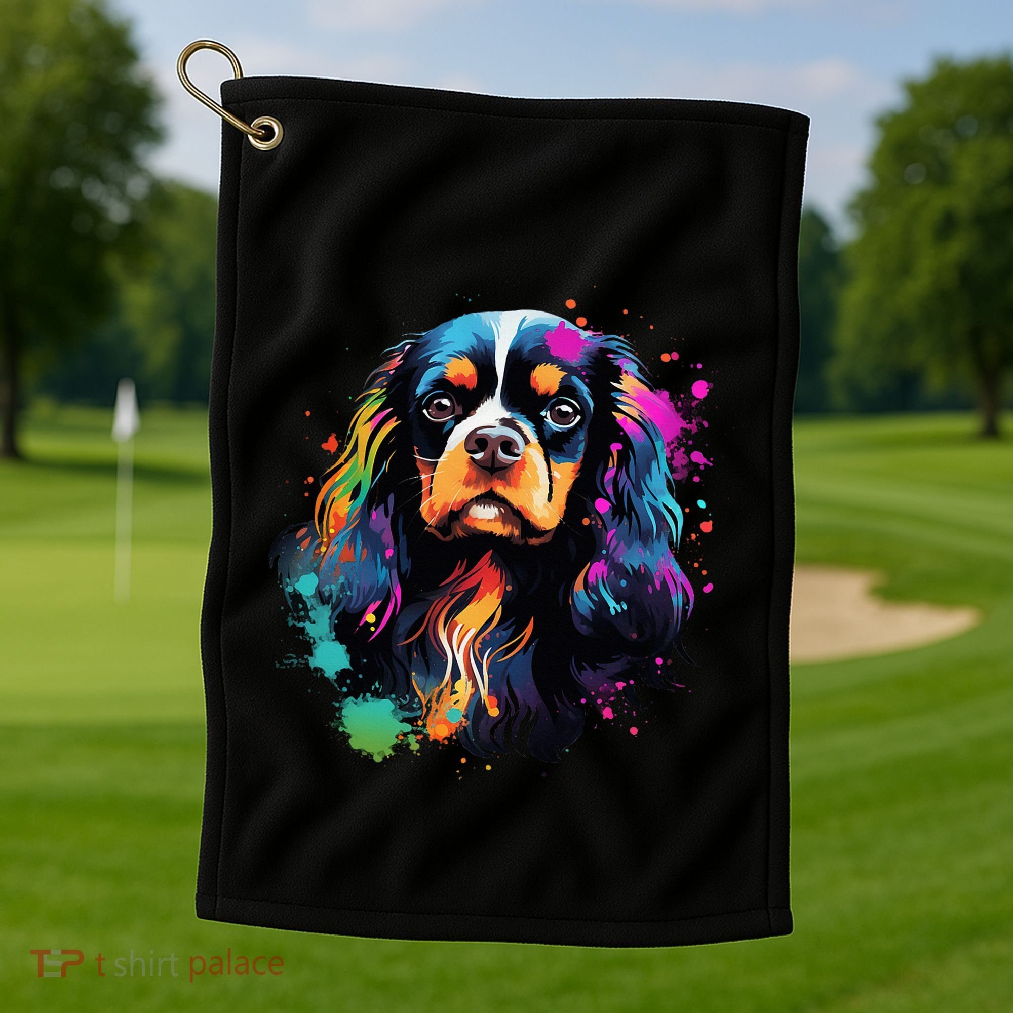 Cute Painted Cavalier King Charles Spaniel Golf Towel