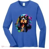 Cute Painted Cavalier King Charles Spaniel Women's Long Sleeve Shirt thumb 0