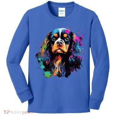 Cute Painted Cavalier King Charles Spaniel Kids Long Sleeve Shirt