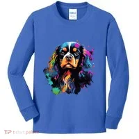 Cute Painted Cavalier King Charles Spaniel Kids Long Sleeve Shirt thumb 0