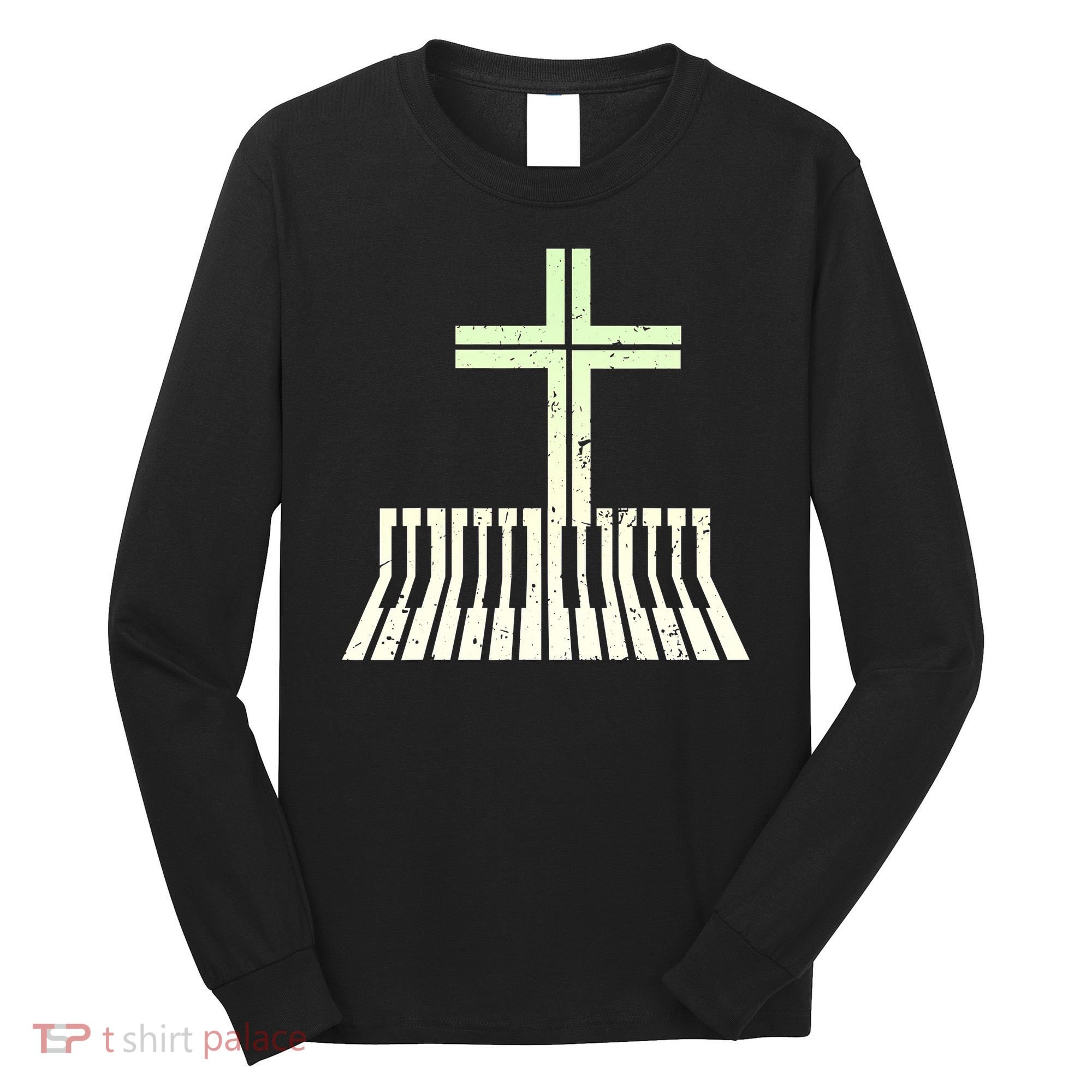 Christian Piano Cross Keyboard Pianist Long Sleeve Shirt
