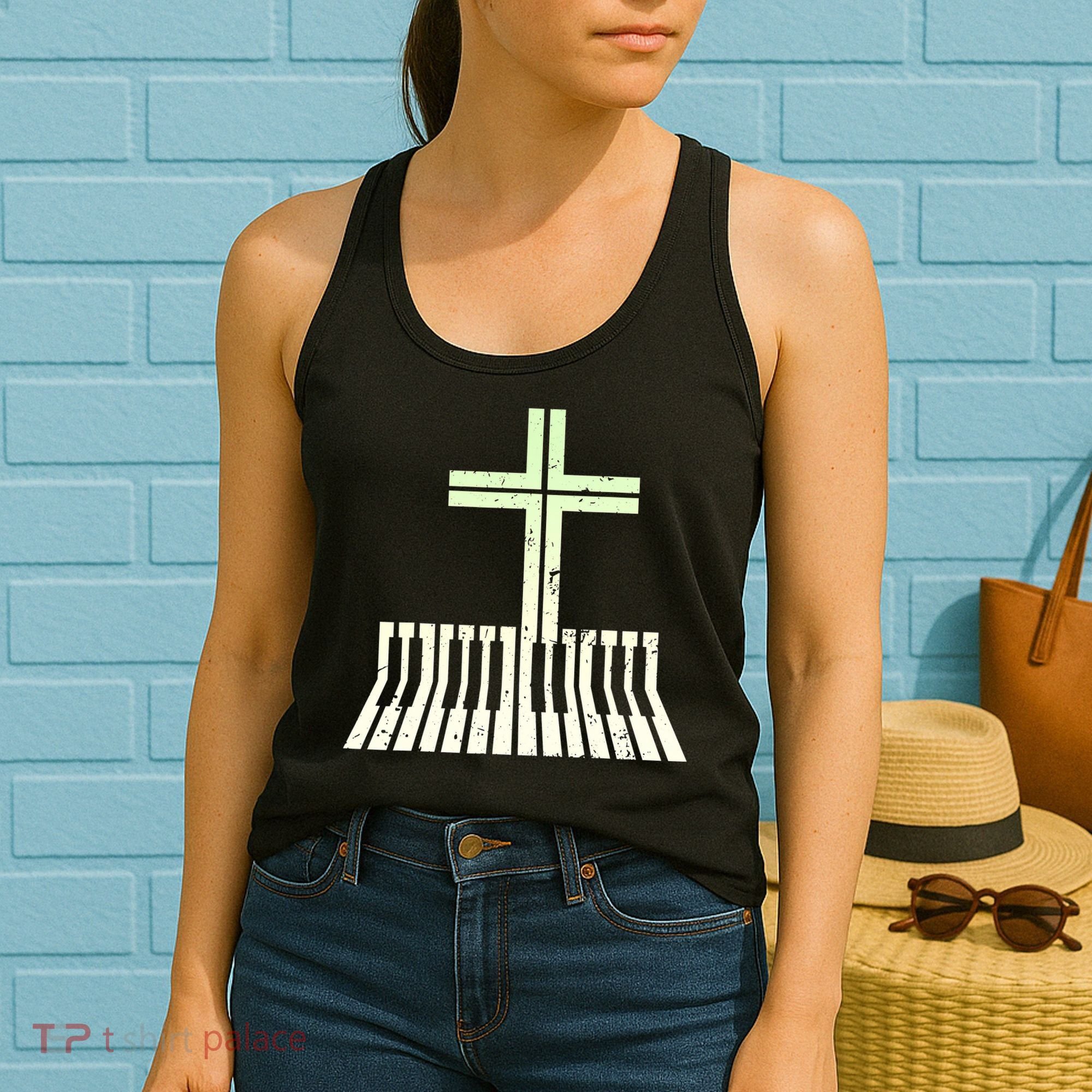 Christian Piano Cross Keyboard Pianist Women's Tank Top