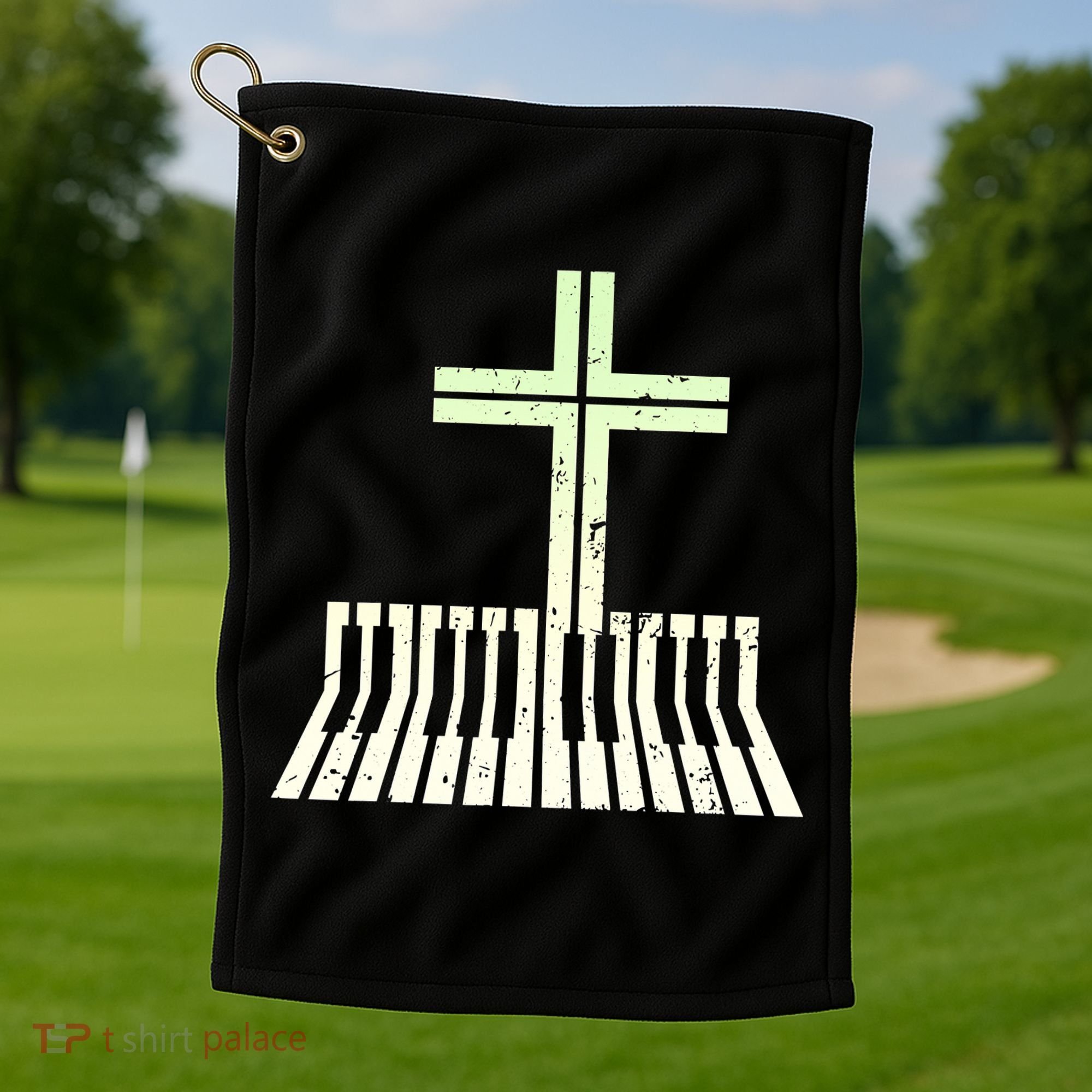 Christian Piano Cross Keyboard Pianist Golf Towel