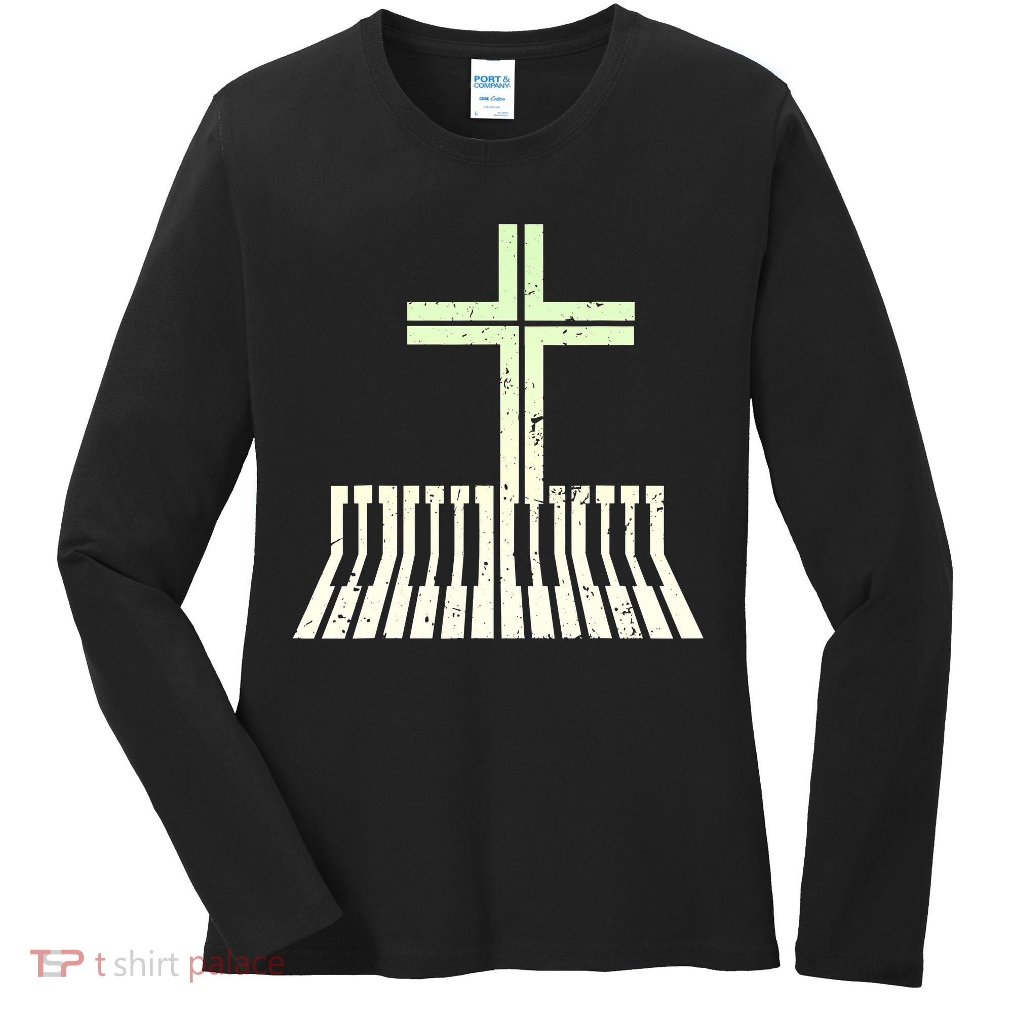 Christian Piano Cross Keyboard Pianist Women's Long Sleeve Shirt