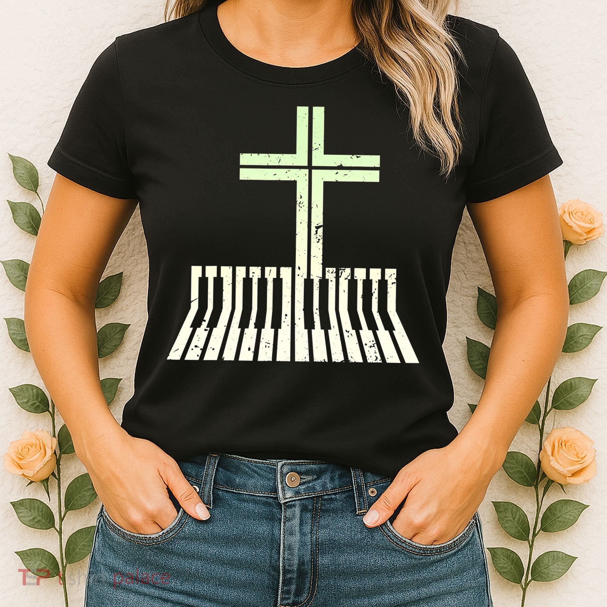 Christian Piano Cross Keyboard Pianist Women's T-Shirt