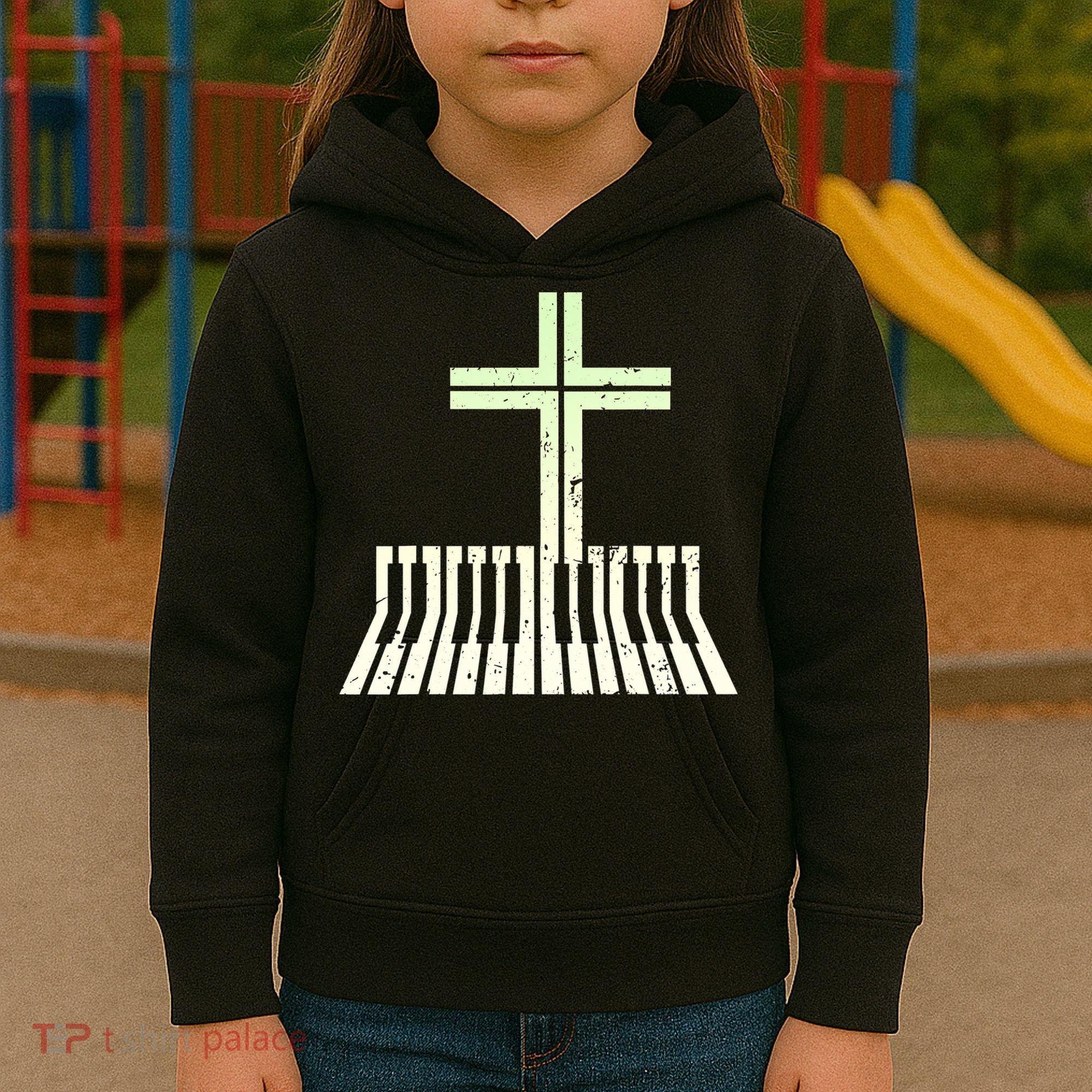 Christian Piano Cross Keyboard Pianist Kids Hoodie
