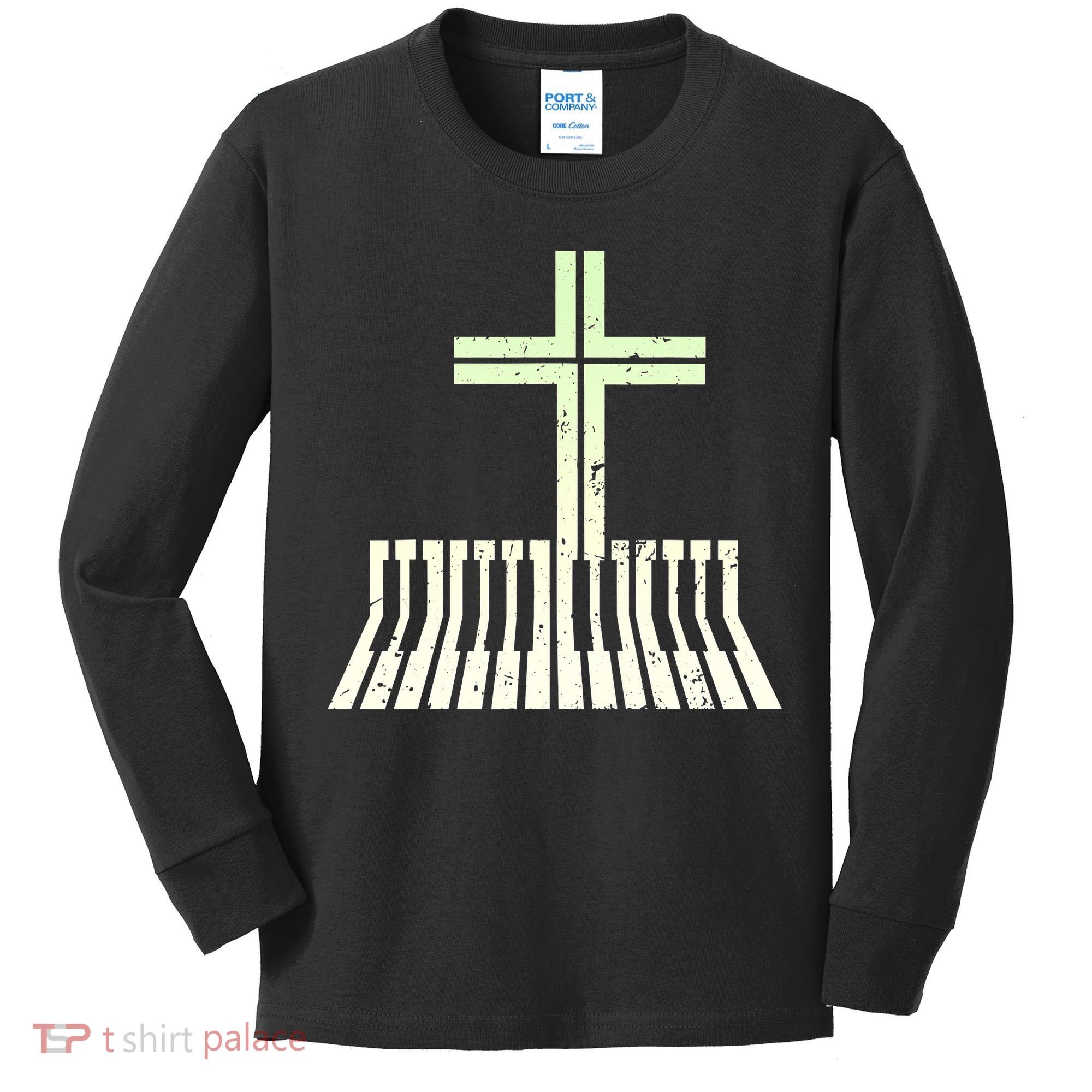 Christian Piano Cross Keyboard Pianist Kids Long Sleeve Shirt