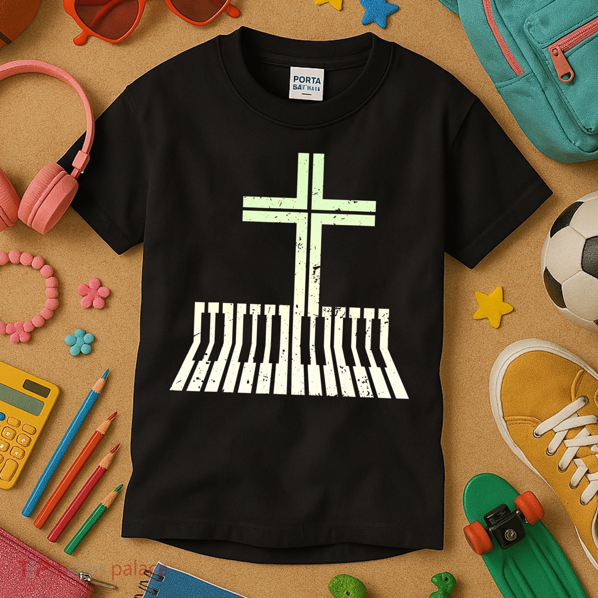 Christian Piano Cross Keyboard Pianist Kids T-Shirt
