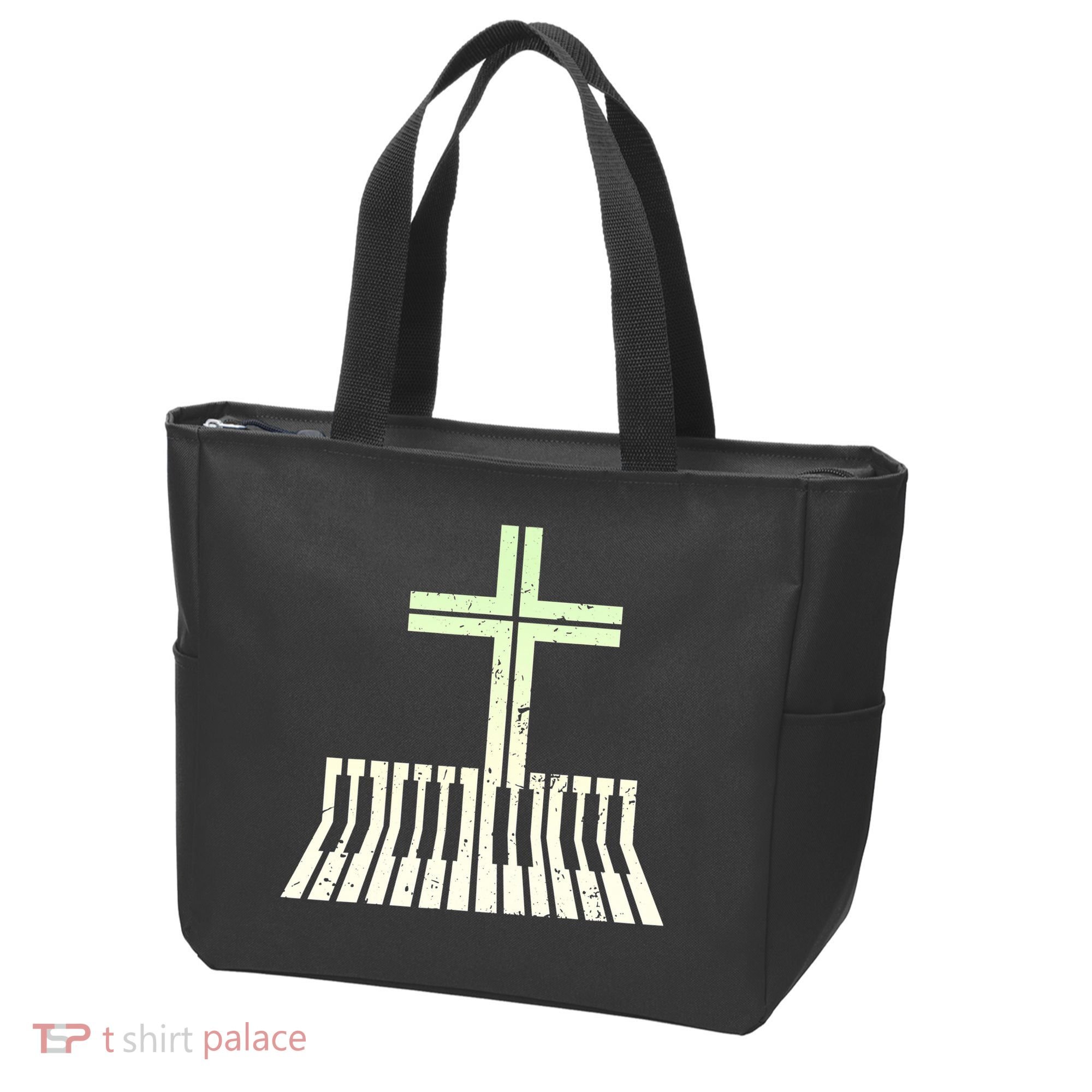 Christian Piano Cross Keyboard Pianist Tote Bag