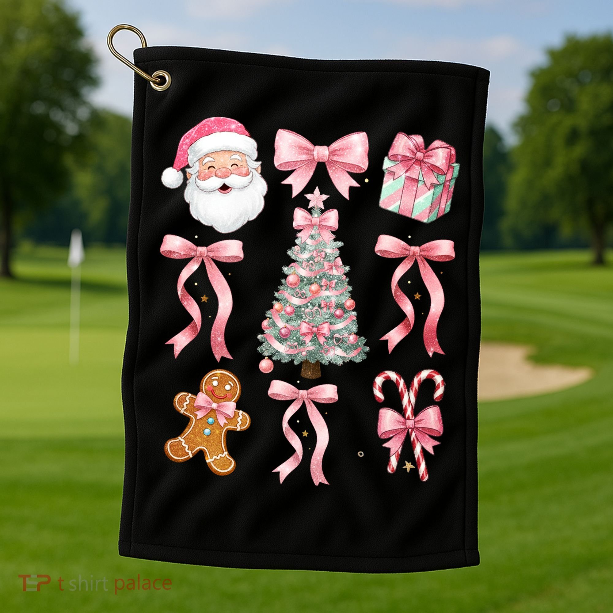 Cute Pink Coquette Christmas  Golf Towel