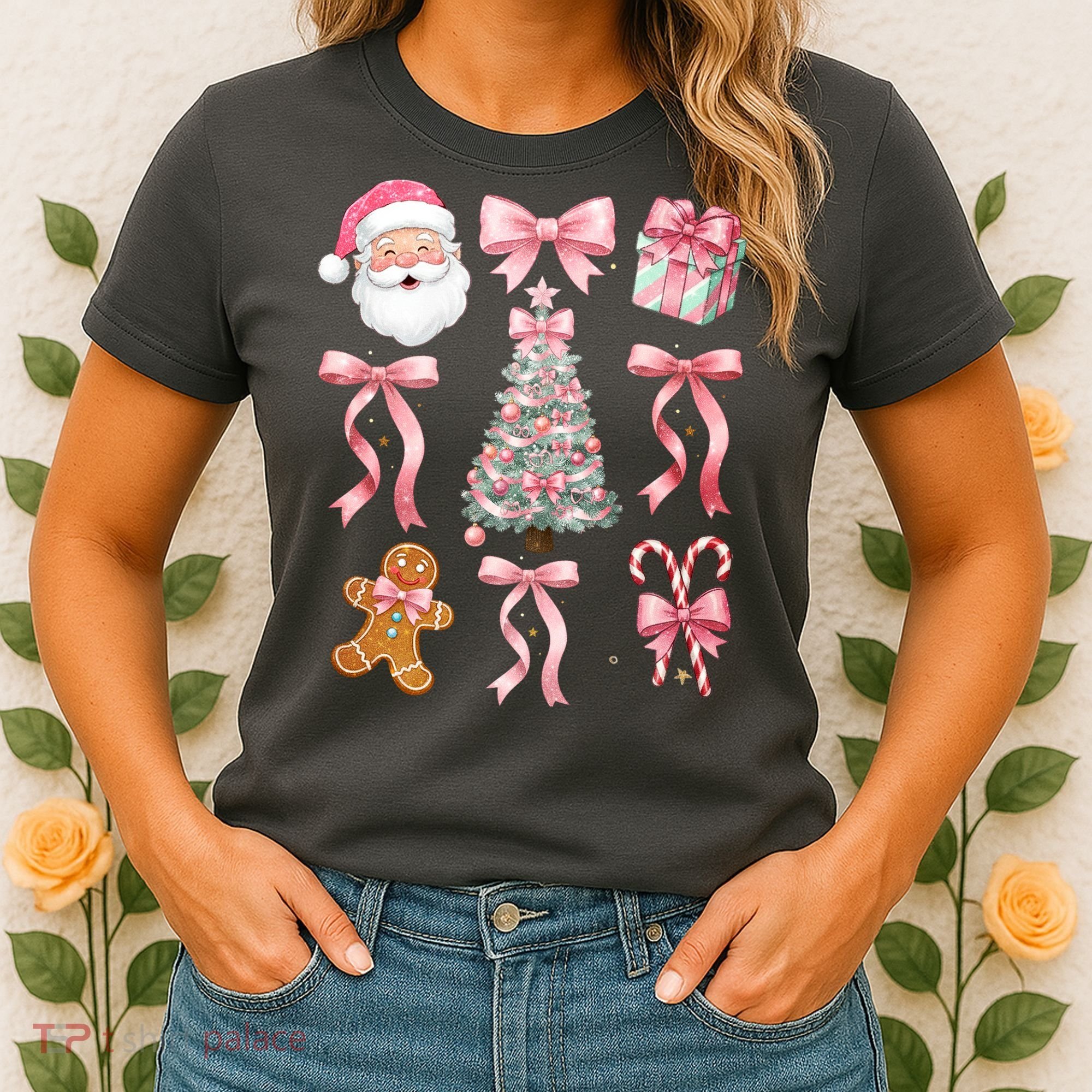 Cute Pink Coquette Christmas  Women's T-Shirt