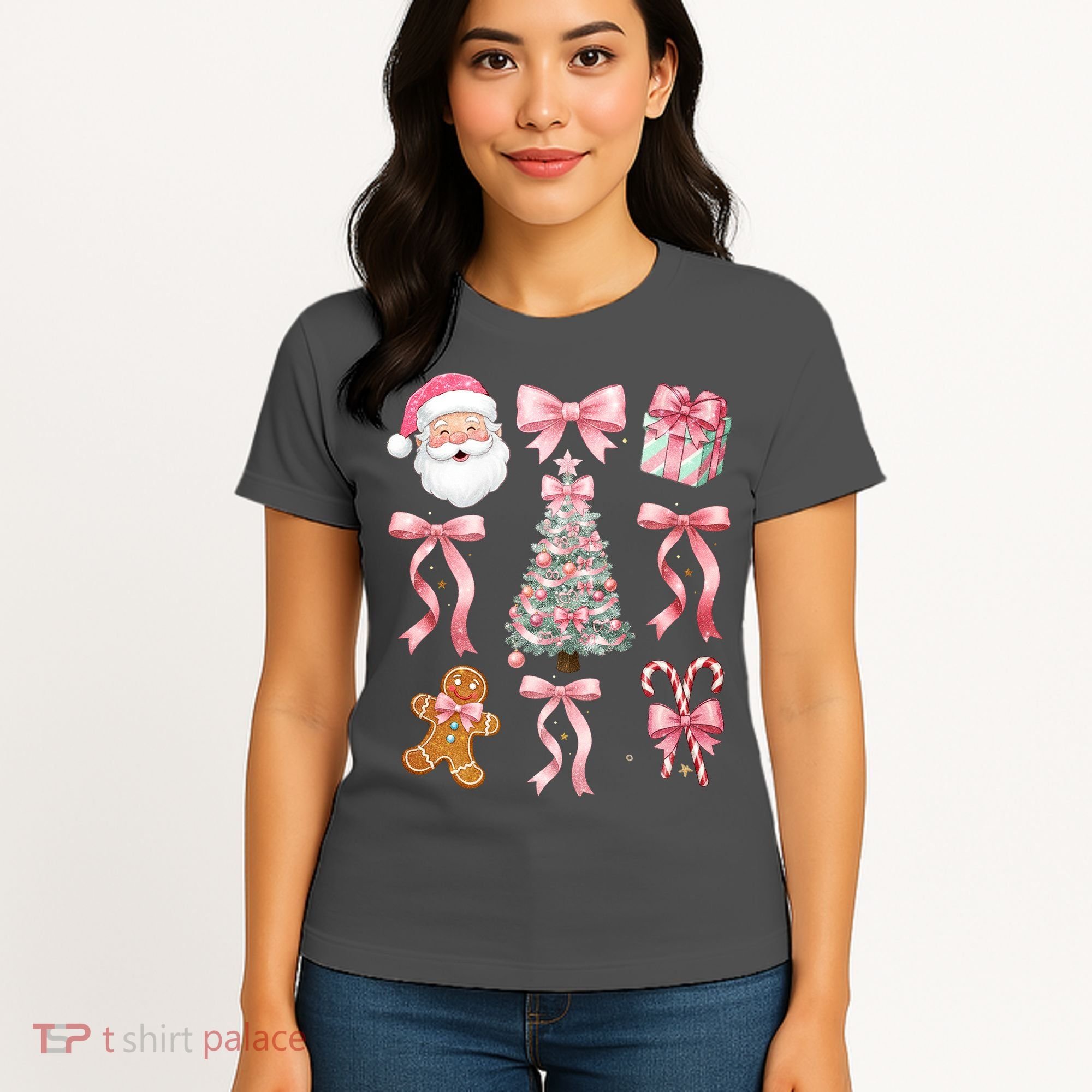 Cute Pink Coquette Christmas  Women's T-Shirt