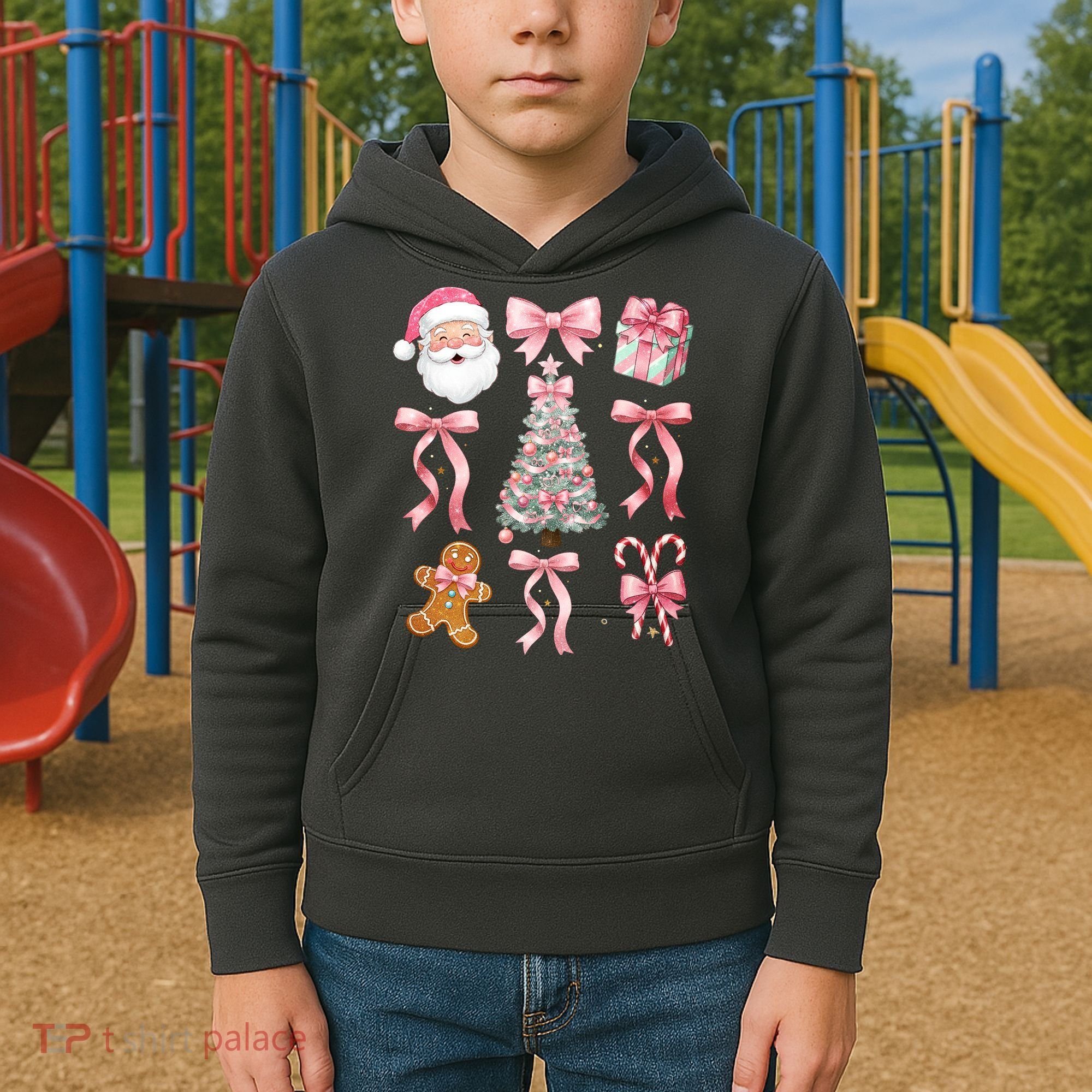 Cute Pink Coquette Christmas  Kids Hoodie
