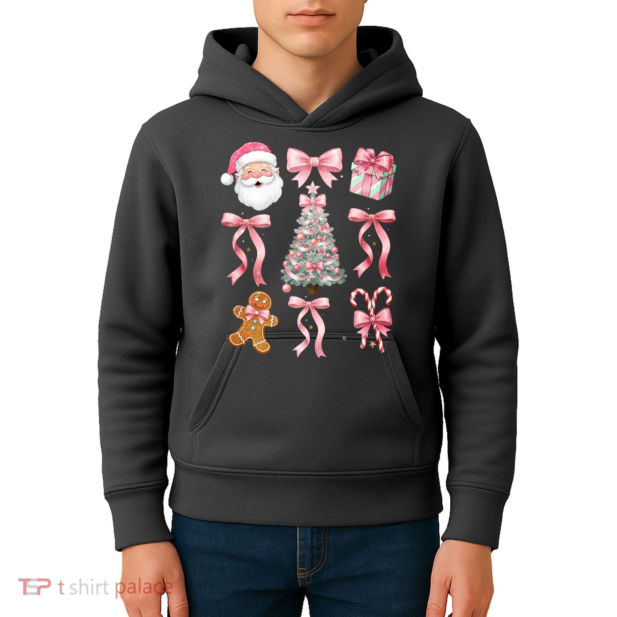 Cute Pink Coquette Christmas  Kids Hoodie