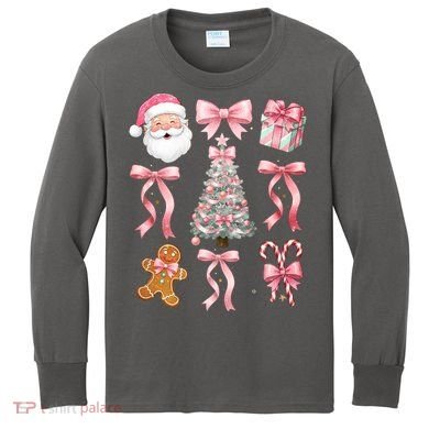 Cute Pink Coquette Christmas  Kids Long Sleeve Shirt