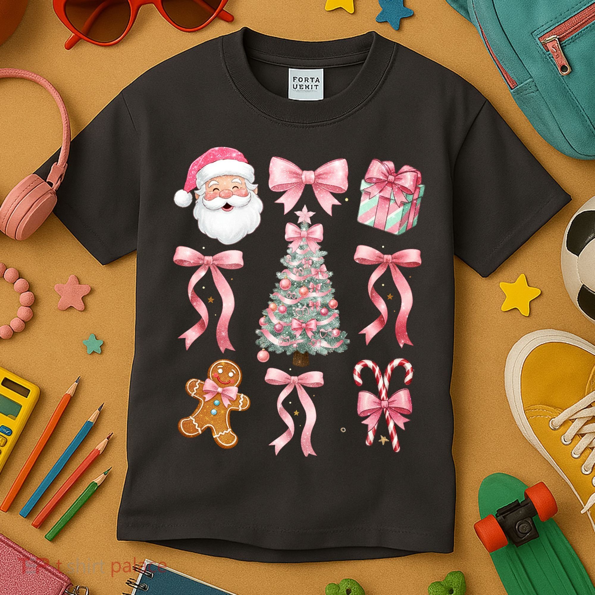 Cute Pink Coquette Christmas  Kids T-Shirt