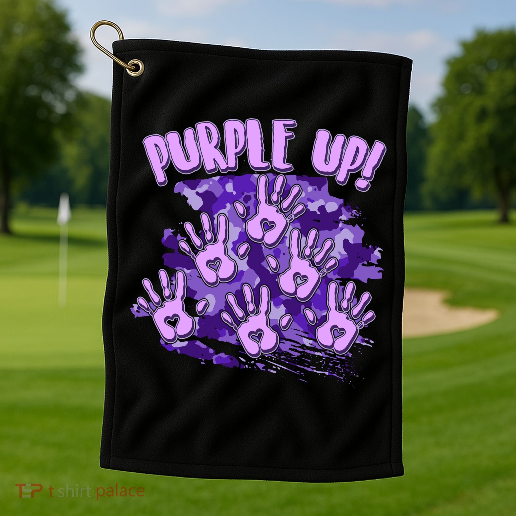 Cool Purple Camouflage Camo Hand Prints Golf Towel