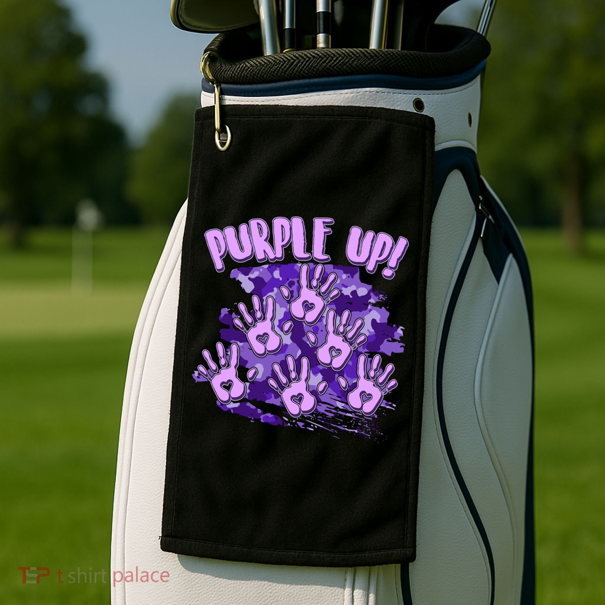 Cool Purple Camouflage Camo Hand Prints Golf Towel