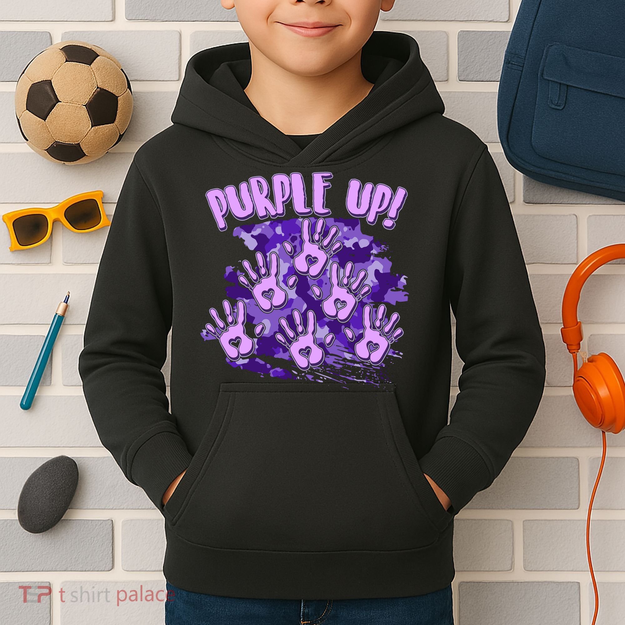 Cool Purple Camouflage Camo Hand Prints Kids Hoodie